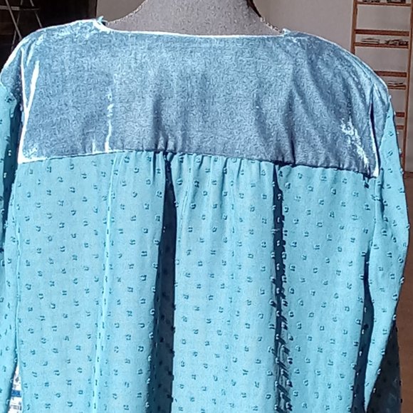 Blue sheer laser velour cut embellished top - Picture 3 of 13